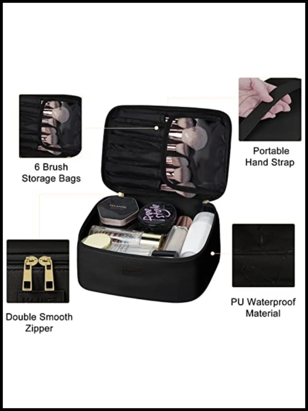 Large Cosmetic Bag Set with 2 Small Pouches - PU Leather Travel Makeup Organizer
